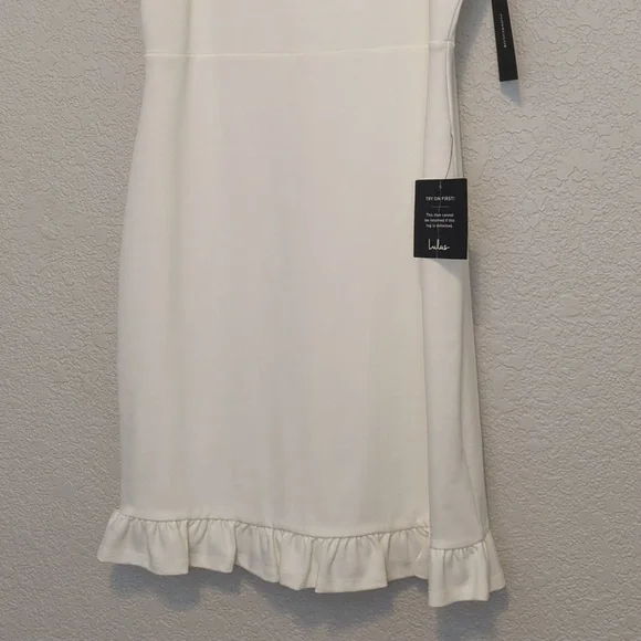 Lulu's Spoonful of Sass white fitted sleeveless ruffle trim bodycon mini dress - Picture 7 of 15